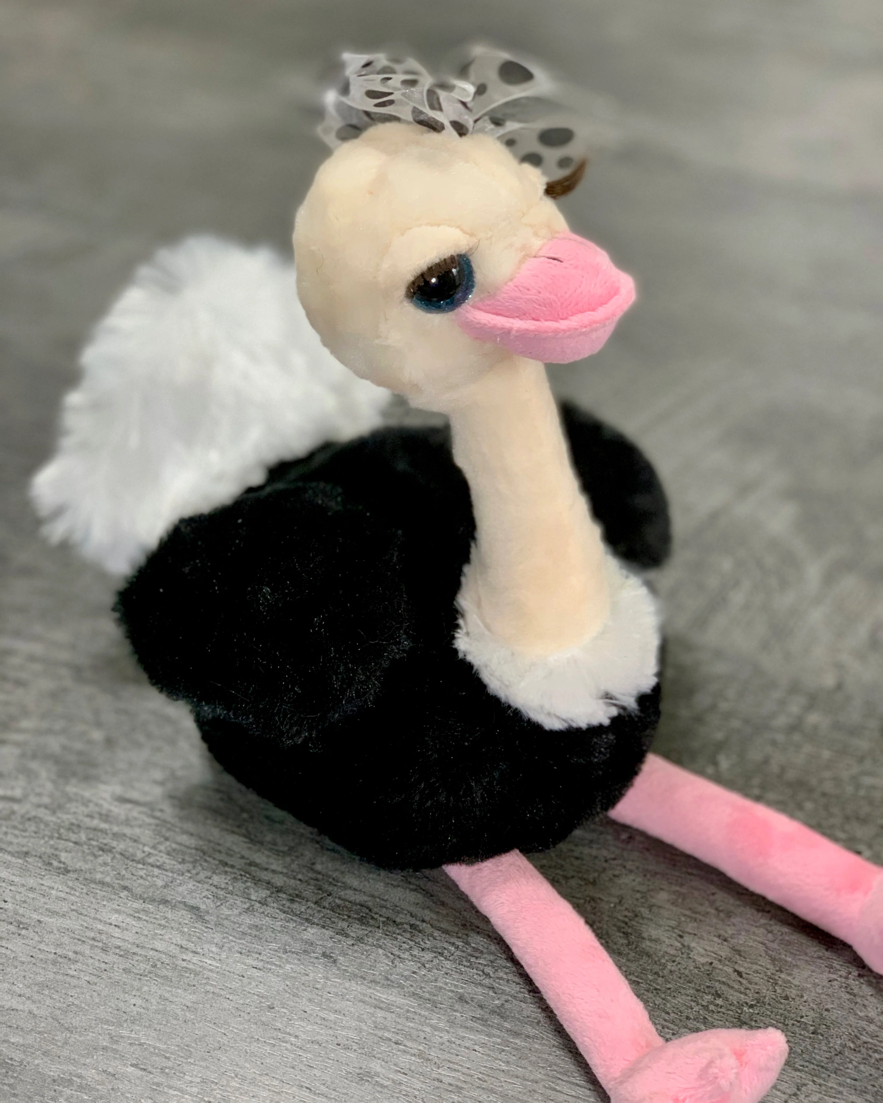 Weighted Ostrich Plush – 11" Sitting (2 lbs) • Black & White Bow - Image 10
