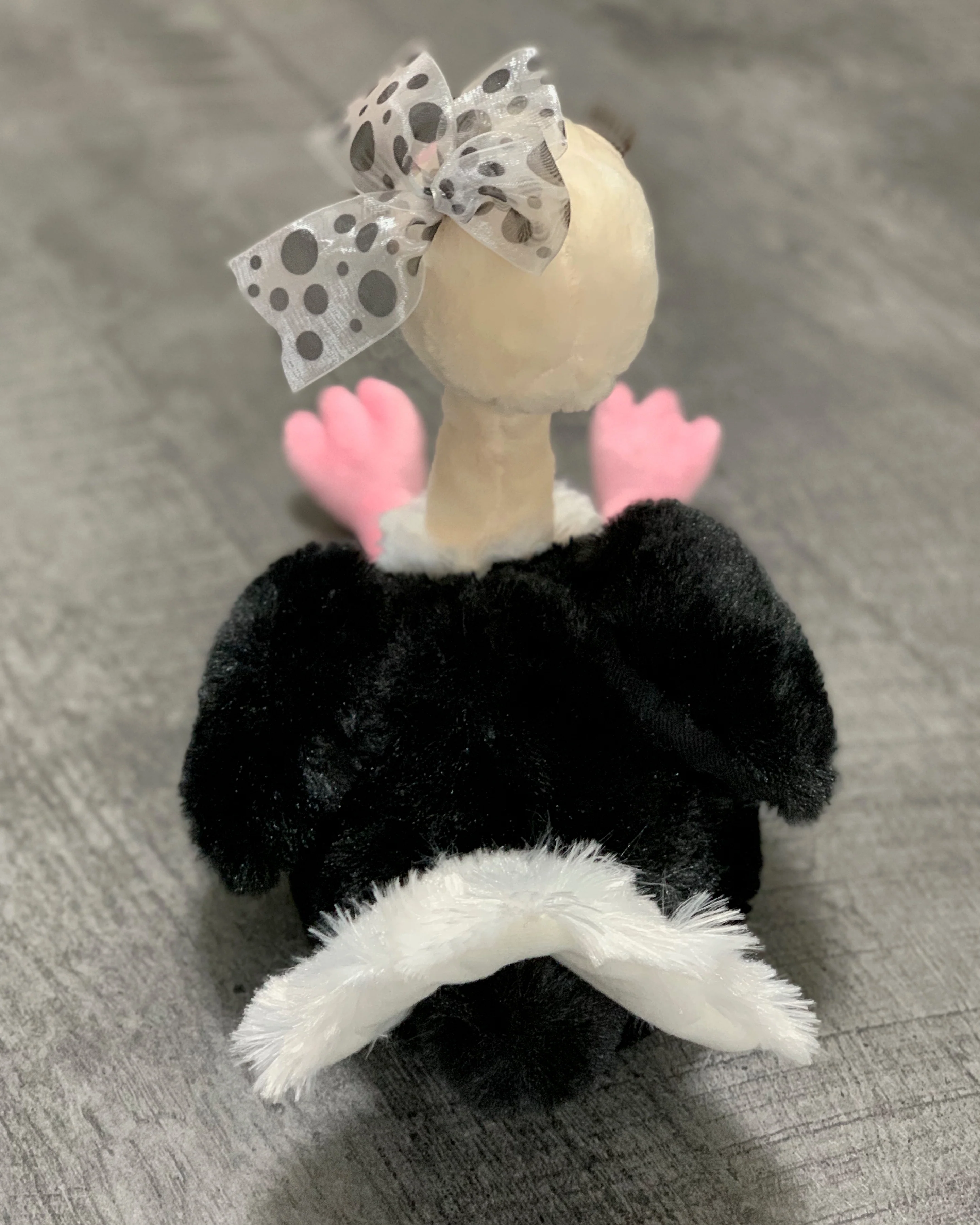 Weighted Ostrich Plush – 11" Sitting (2 lbs) • Black & White Bow - Image 11