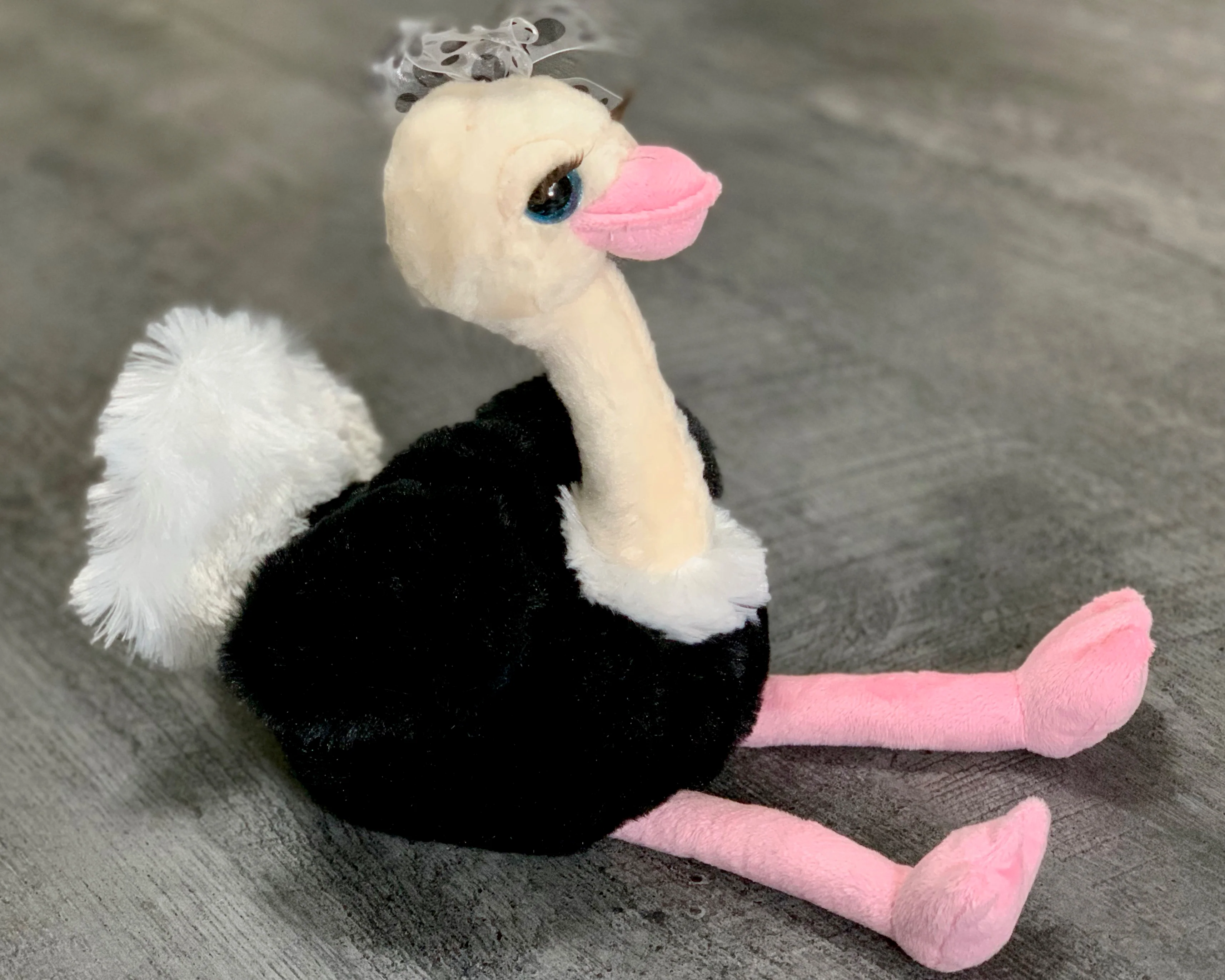 Weighted Ostrich Plush – 11" Sitting (2 lbs) • Black & White Bow - Image 3