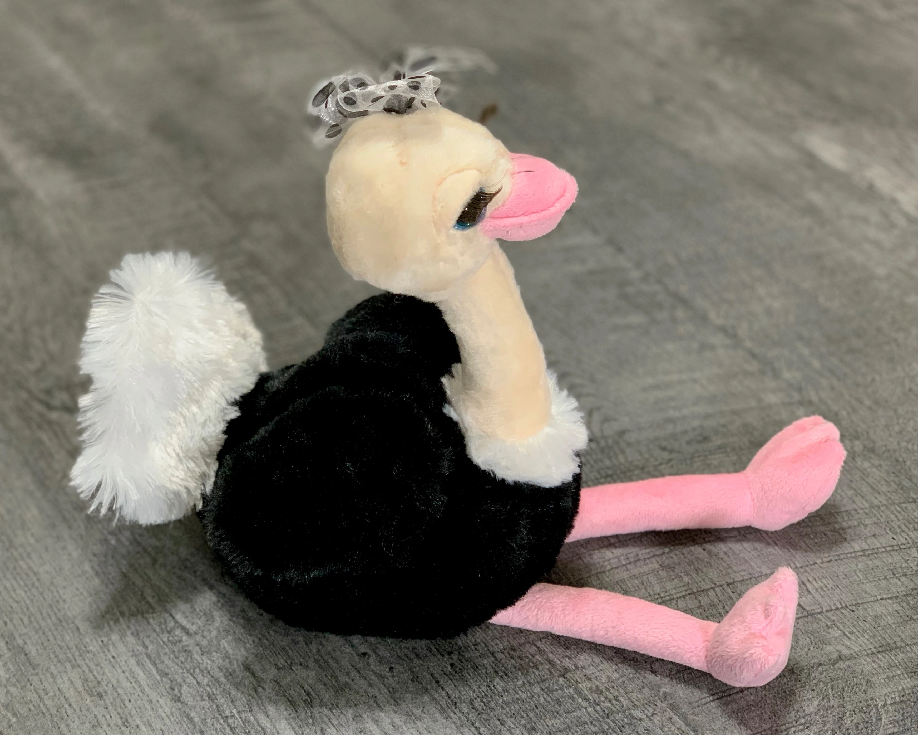 Weighted Ostrich Plush – 11" Sitting (2 lbs) • Black & White Bow - Image 4