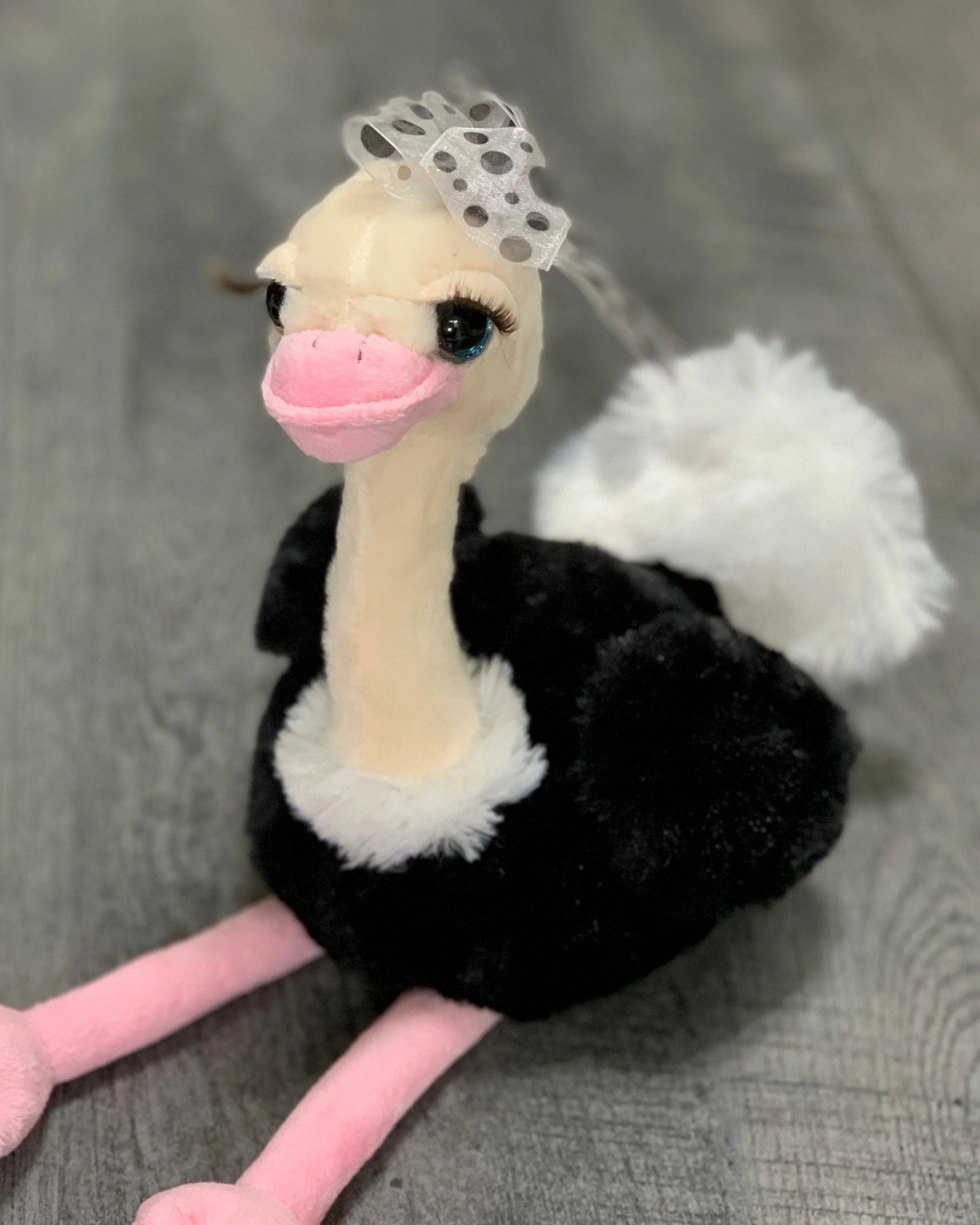 Weighted Ostrich Plush – 11" Sitting (2 lbs) • Black & White Bow - Image 6