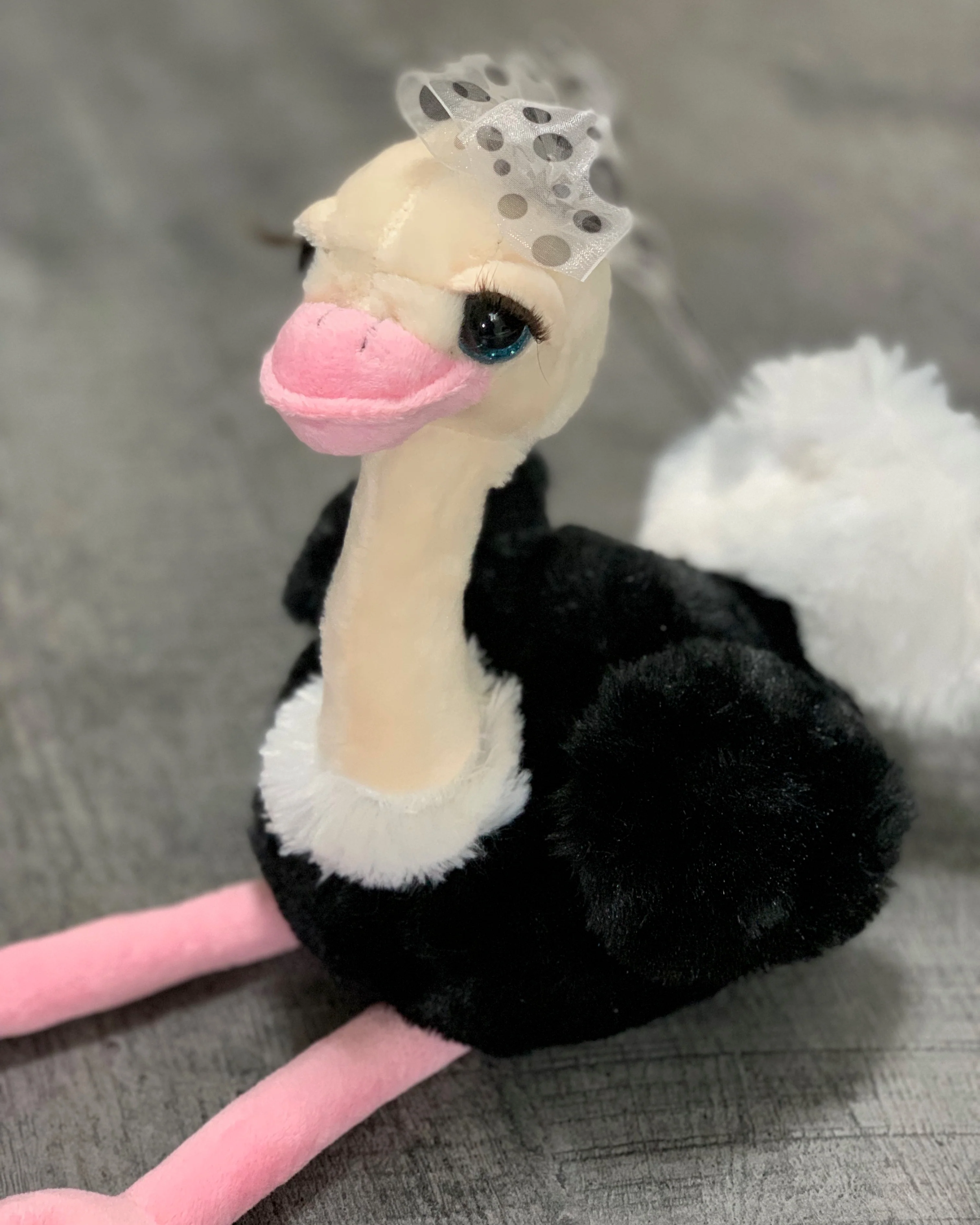Weighted Ostrich Plush – 11" Sitting (2 lbs) • Black & White Bow - Image 8