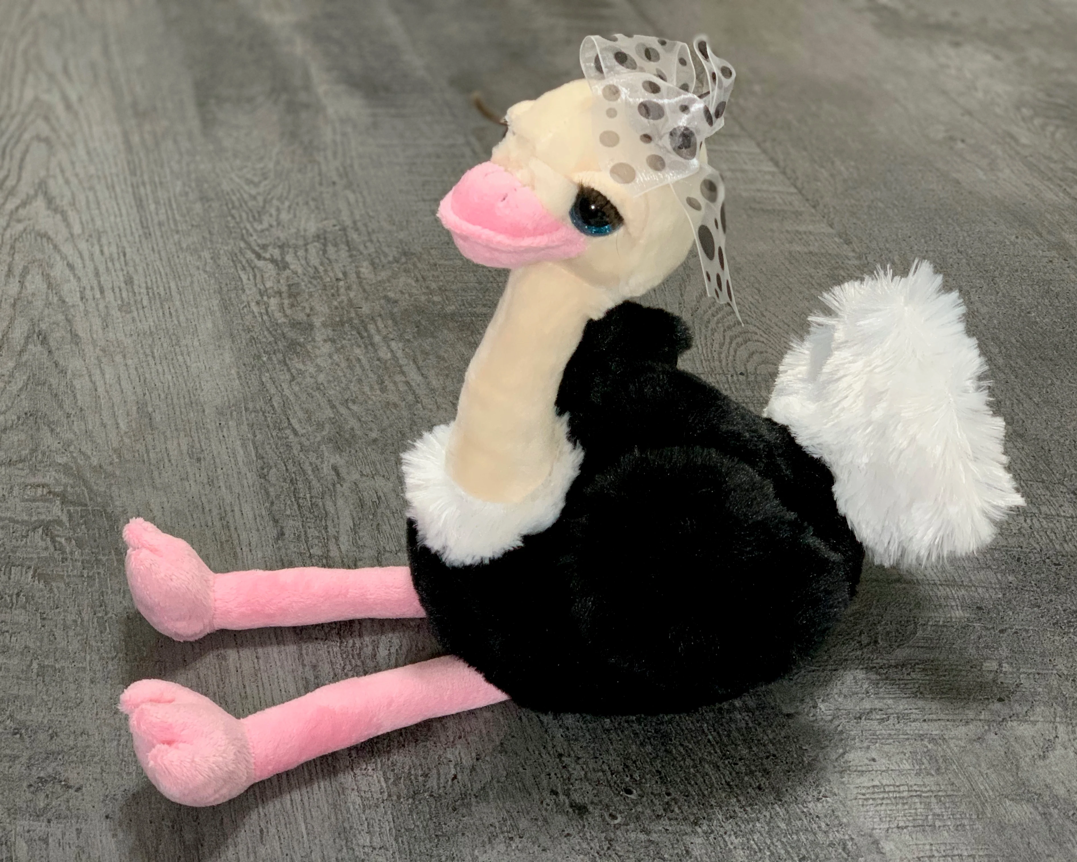 Weighted Ostrich Plush – 11" Sitting (2 lbs) • Black & White Bow - Image 9