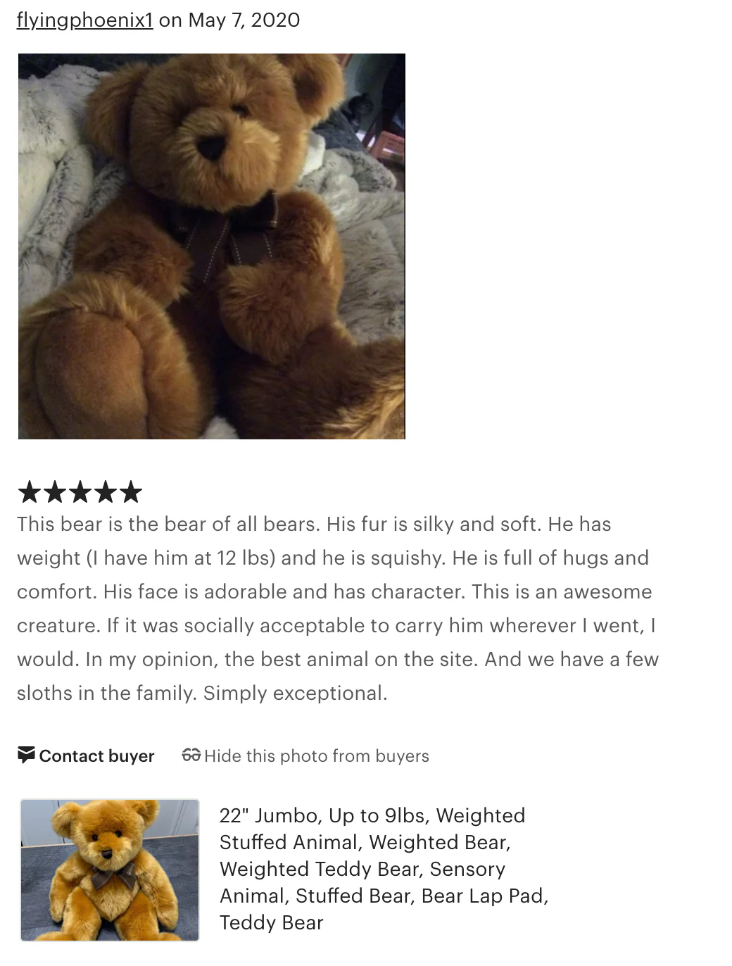 22-inch Weighted Vintage Teddy Bear, up to 11lbs - Image 9